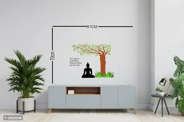 Decorative 58 Cm Lord Buddha Under Tree Quito On Mind Wall Sticker (91X70Cm) Self Adhesive Sticker-thumb2