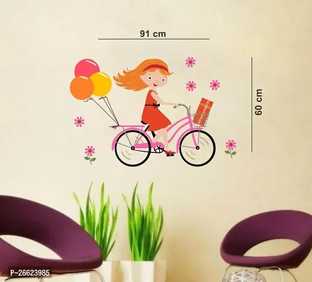 Decorative 67 Cm Bicycle Girl Wall Sticker (91X60 Cm) Self Adhesive Sticker-thumb2