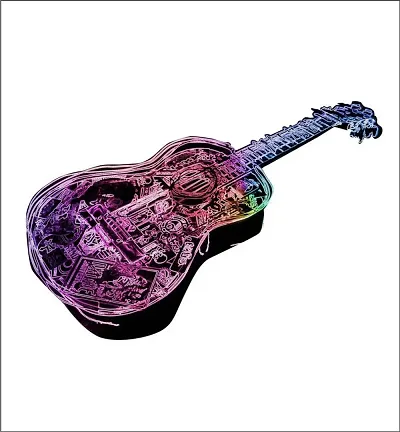 Decor Kafe Multicolor Wall Stickers Guitar is All About Passion and Love for Music Lovers (PVC Vinyl Film 83Cm X 62Cm)