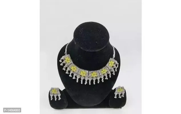 Stylish Fancy Brass Oxidised Silver Artificial Stones Jewellery Set For Women