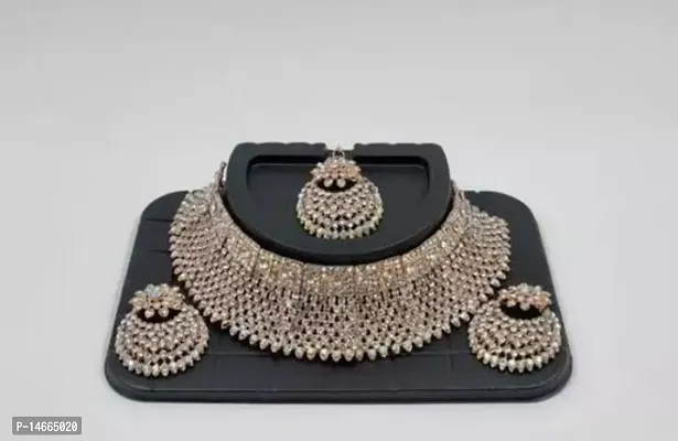 Stylish Fancy Brass Oxidised Silver Cubic Zirconia - American Diamond Jewellery Sets For Women-thumb0