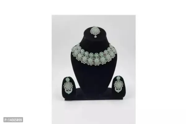 Stylish Fancy Brass Gold Plated Cubic Zirconia - American Diamond Jewellery Set For Women-thumb0