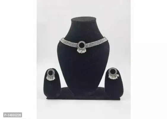 Stylish Fancy Brass Oxidised Silver Jewellery Set For Women