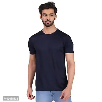 Spotean Mens Tshirt | Regular Fit Polyester T-Shirt for Men | Comfortable Soft and Well Crafted Classic Half Sleeve Tshirts | Casual Mens Tshirt in Dark Blue Color - Small-thumb2