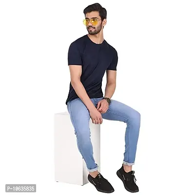 Spotean Mens Tshirt | Regular Fit Polyester T-Shirt for Men | Comfortable Soft and Well Crafted Classic Half Sleeve Tshirts | Casual Mens Tshirt in Dark Blue Color - Small-thumb5