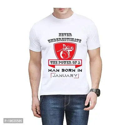 Giftlub Man Born in January Graphic Printed Regular Fit Half Sleeves Round Neck White Tshirt (Small)