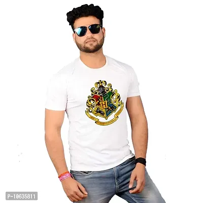 Giftlub Harry Potter Hogwarts Logo Half Sleeve Printed Men's White Tshirt (Draco-L)-thumb0