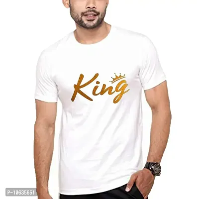 Giftlub King Golden Printed Crew Neck Men's White Tshirt (King_L)-thumb0