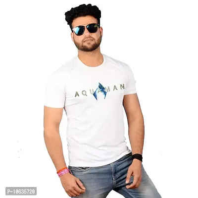 Giftlub Aquaman Printed Half Sleeve Men's White Tshirt (Aquaman-XL)