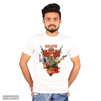 Giftlub Men's Mirzapur Printed Half Sleeve T-shirt (White, Medium)