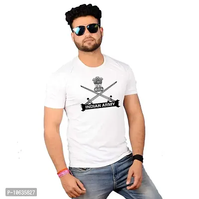 Giftlub Men's Indian Army Printed Half Sleeve Men's Crew Neck T-shirt (White, L)