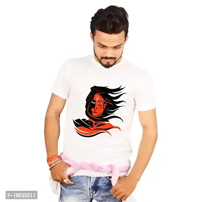 Giftlub Men's Hanuman Printed Crew Neck Regular Fit Half Sleeves Tshirt - (Small) White