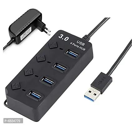 ADZOY 4 Ports 3.0 USB HUB Turn on/Off per Port 5 Gbps LED Indication with Adapter 5V Black-thumb0