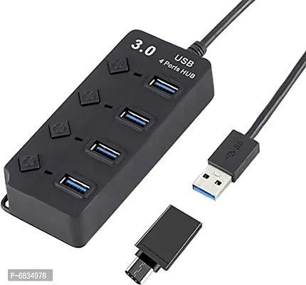 ADZOY Type C 4 Ports 3.0 USB HUB Turn on/Off per Port 5 Gbps LED Indication Black 4 Port USB Hub-thumb0
