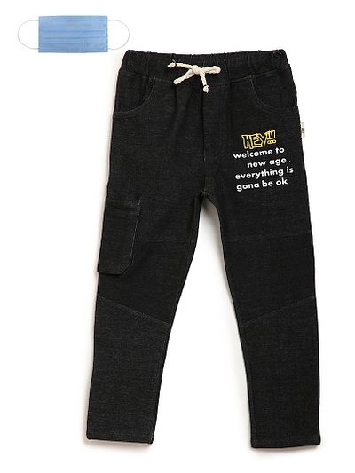Stylish Black Cotton Typography Boys Track Pant With FREE 3-Ply Face Mask