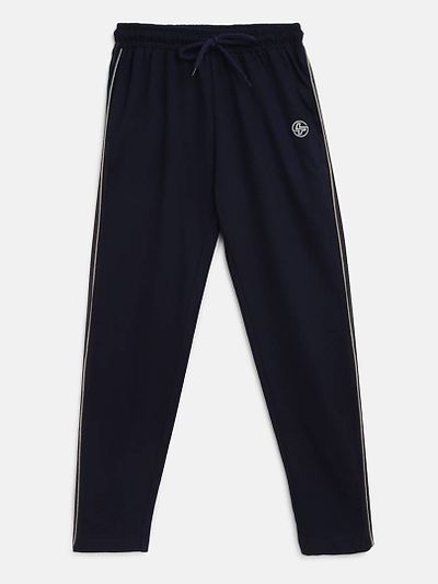 Elegant Navy Blue Cotton Solid Track Pant With a SURPRISE GIFT For Kids