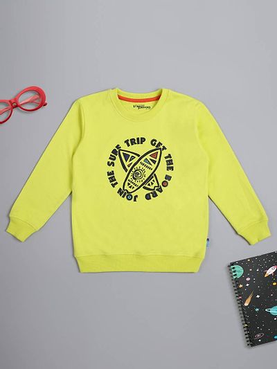 Boys Yellow Printed Cotton Sweatshirt