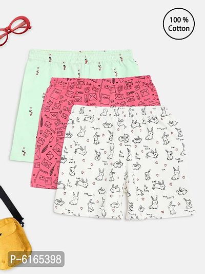 Homegrown Elegant Cotton Jersey Printed Regular Shorts For Girls- Pack Of 3-thumb0