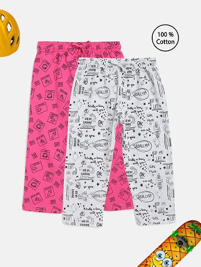 Homegrown Elegant Cotton Jersey Printed Leggings For Girls- Pack Of 2