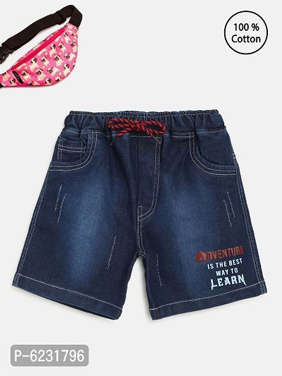 Stylish Cotton Blue Denim Shorts For Boys-thumb0