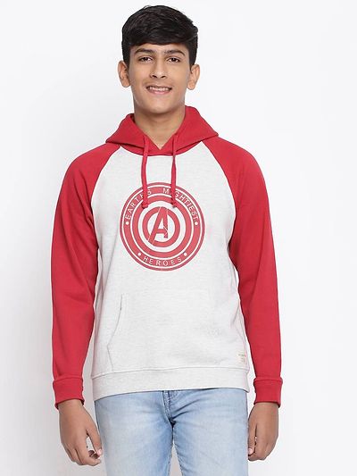 Elite Red Cotton Fleece Typography Printed Hooded Sweatshirts For Boys