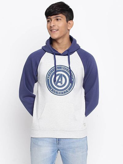 Elite Navy Blue Cotton Fleece Typography Printed Hooded Sweatshirts For Boys