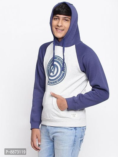 Elite Navy Blue Cotton Fleece Typography Printed Hooded Sweatshirts For Boys-thumb4
