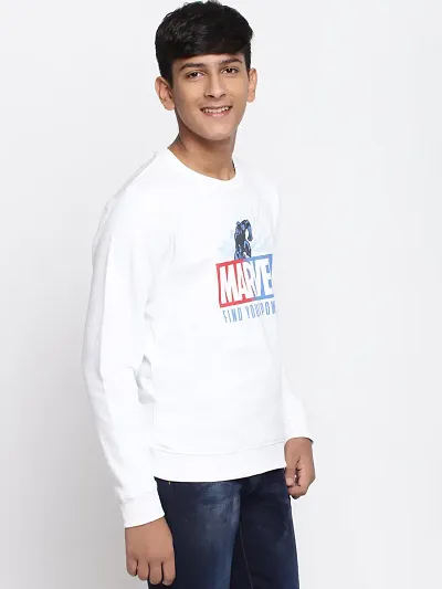 Elite White Cotton Fleece Typography Printed Sweatshirts For Boys