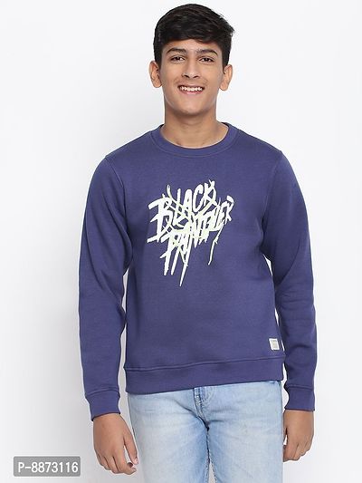 Elite Navy Blue Cotton Fleece Typography Printed Sweatshirts For Boys-thumb0