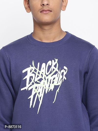 Elite Navy Blue Cotton Fleece Typography Printed Sweatshirts For Boys-thumb2