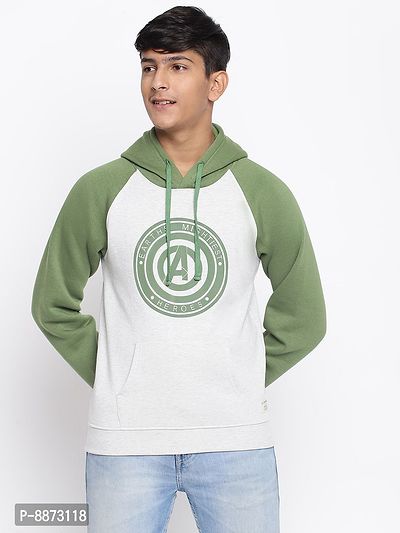 Elite Olive Cotton Fleece Typography Printed Hooded Sweatshirts For Boys-thumb0