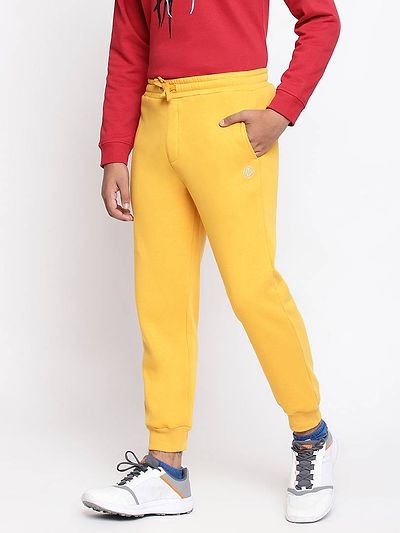 Elegant Yellow Looper Cotton Solid Track Pant For Kids