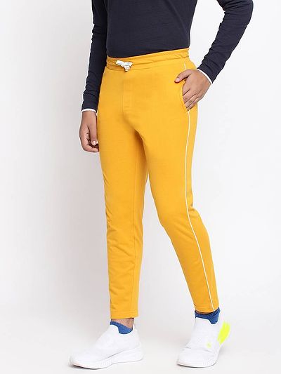 Elegant Yellow Looper Cotton Solid Track Pant For Kids