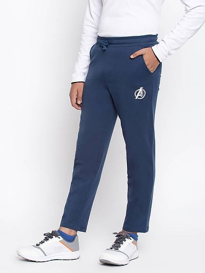Elegant Navy Blue Looper Cotton Solid Track Pant For Kids