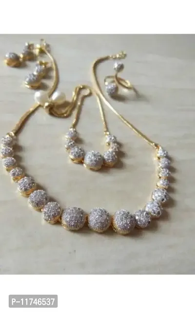 Gold Plated American Diamond Necklace and Bracelet Set