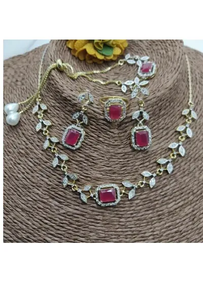 Partywear Gold Plated Alloy American Diamond Necklace Sets