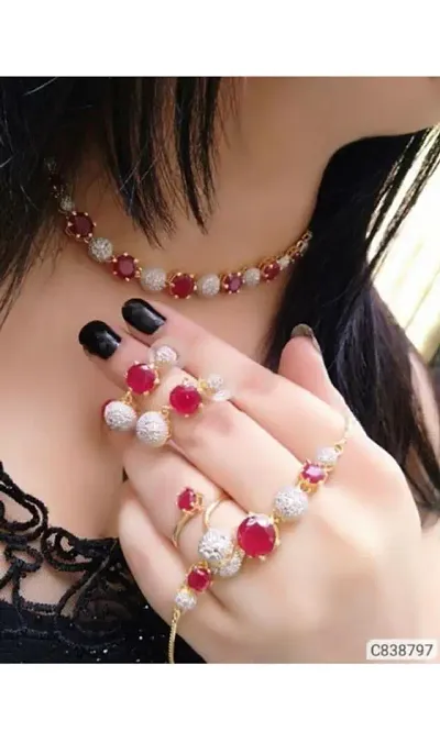 Partywear Alloy Stone Studded Necklace Set