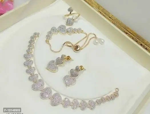 American Diamond Studded Beautiful Necklace Combo Set-thumb0