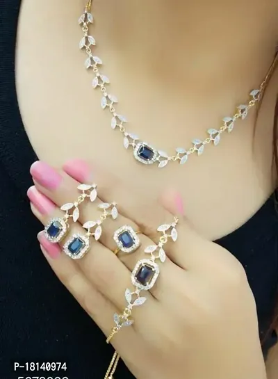 American Diamond Studded Beautiful Necklace Combo Set-thumb0