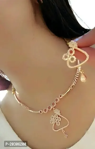 American Diamond Studded Rose Gold Plated Necklace Combo Set-thumb2