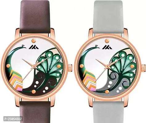 Stylish Fancy Multicoloured Synthetic Leather Analog Watches For Women Pack Of 2