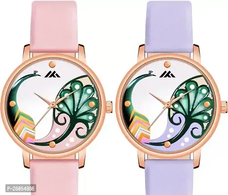 Stylish Fancy Multicoloured Synthetic Leather Analog Watches For Women Pack Of 2-thumb0