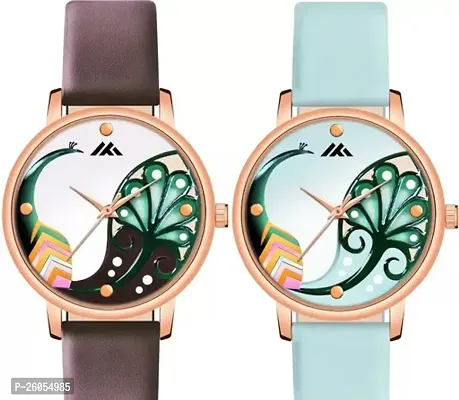 Stylish Fancy Multicoloured Synthetic Leather Analog Watches For Women Pack Of 2