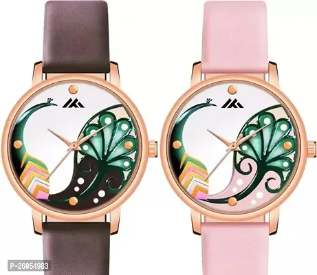 Stylish Fancy Multicoloured Synthetic Leather Analog Watches For Women Pack Of 2