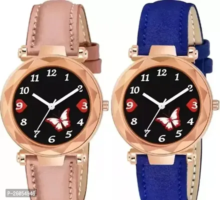 Stylish Fancy Multicoloured Synthetic Leather Analog Watches For Women Pack Of 2