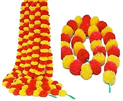 Artificial flowers Home Decoration Diwali puja Temple Orange Marigold Artificial Flower  (60 inch, Pack of 5, Garlands)-thumb1