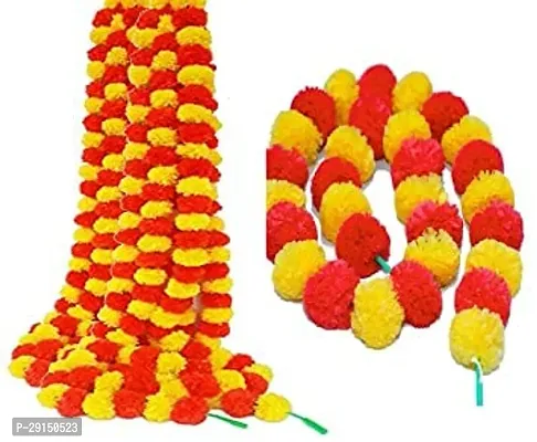 Artificial flowers Home Decoration Diwali puja Temple Orange Marigold Artificial Flower  (60 inch, Pack of 5, Garlands)-thumb2