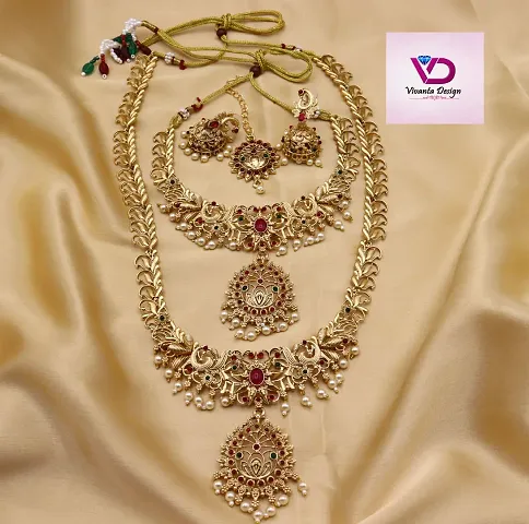 Women's South Indian Jewellery Set for Women | Necklace Earring Maangtikka Set for Women