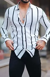 White Men Slim Fit Striped Casual Shirt Lycra-thumb1