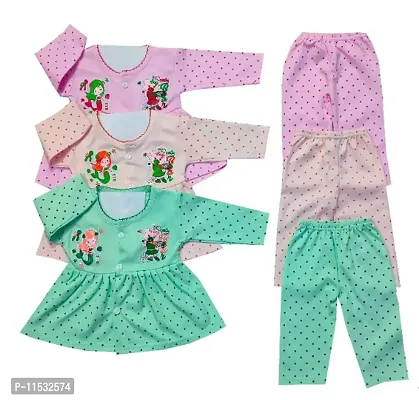 PRINTED BABY GIRL FROCK AND PAJAMA COMBO of 3-thumb0